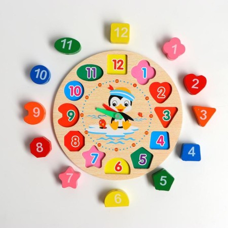 Developing clock 3V1 "Penguin" (clock, lining frame, lacing) 17.5x17.5x3 cm-2
