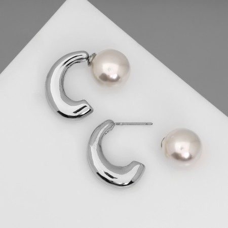 Earrings with pearls "exclus" half -rings, color silver-2