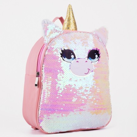 Baby backpack for a girl with sequins "Unicorn", a lightning department, pink color-1