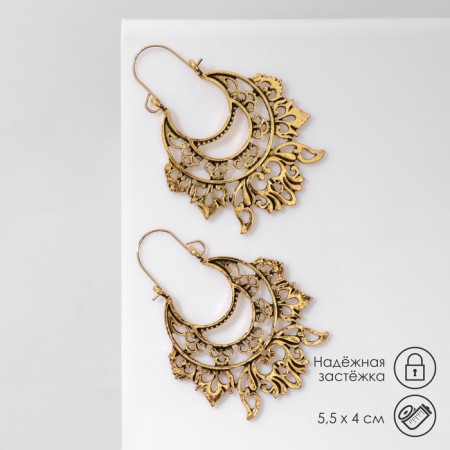 Earrings Metal "Vostok" Lotus large, color black gold