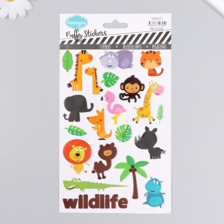 Plastic sticker "Animals in the tropics/on a farm" with sparkles 14x25 cm