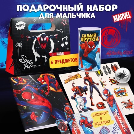 Gift set for a boy, 6 items + gift (notebook), Spider-Man