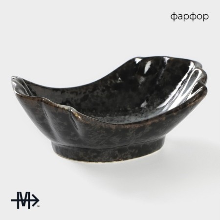 Porcelain salad Magistro "Night Rain", 13 × 8 × 4.5 cm, black color-1