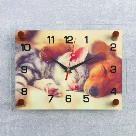 Watch wall, interior "kitten and dog", 20x26 cm