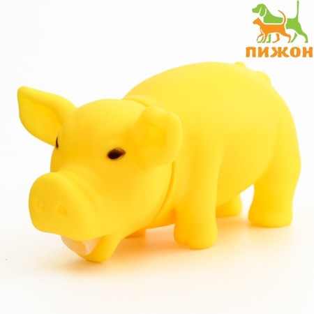 A grunting toy "cheerful pig" for dogs, 15 cm, yellow