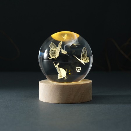 Souvenir Glass backlight "Ball. Butterfly" d = 6 cm stand wood, usb-2