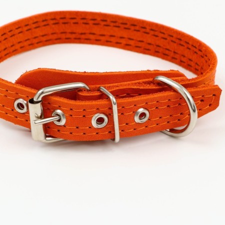 The leather collar with the tongue is stitched, 2 x 40 cm, Osh 25-35 cm, red-2