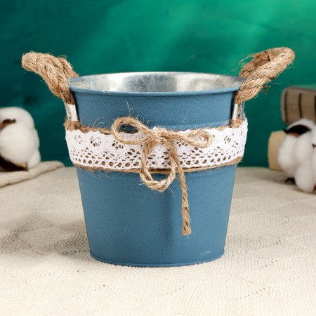 Kashpo "Vederko Lindberg" blue with handles, 13x13x12cm-2