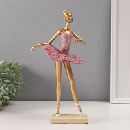 Polystone souvenir "Ballerina in a rack in a pink pack" Pink with gold 5.5x14x31 cm-1