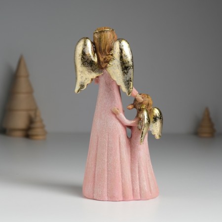 Polystone souvenir "Angel with an angel in pink dresses" 6.5x4x15.5 cm-3