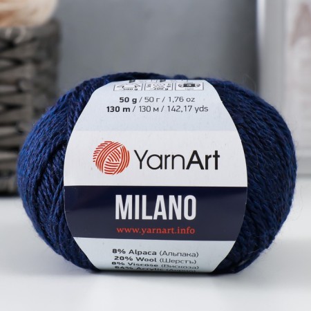 Yarn "Milano" 8%alpaca, 20%wool, 8%viscose, 64%acrylic 130m/50g (877 blue)