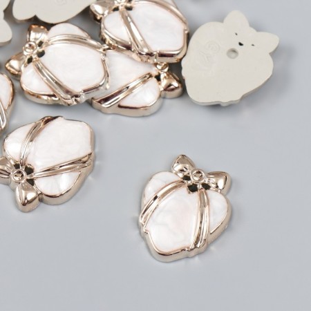 Decor for creativity plastic "Heart tied with a bow" white, gold 0.7x2x2.4 cm