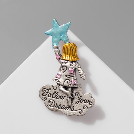 Brooch "Girl" Dreamer, color in matte silver-1