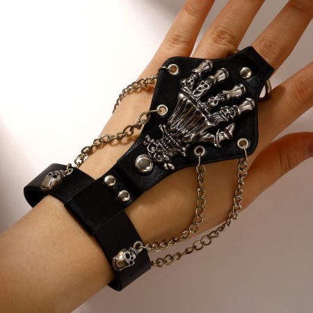 Bracelet Unisex "Slave" skeleton, black color with silver, 21.5 cm-3