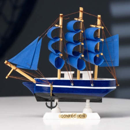 Souvenir small "Stratford" souvenir ship, sides blue with a white strip, blue sails, 4 × 16.5 × 16 cm-3