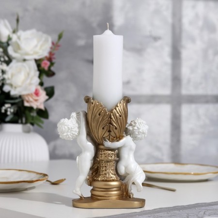 Figure wedding candle "Two angels", 29.5x15 cm, white-gold, 48 hours, home-1