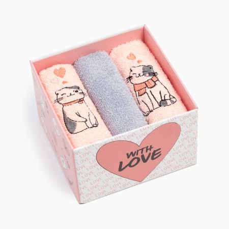 A set of towels "cats" 30x30 cm-3pcs, 100% cotton 340 g/m2-6