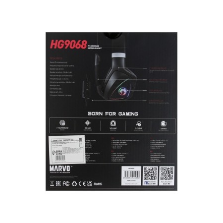 Marvo HG9068 headphones, game, full -size, microphone, USB, 2.1 m, RGB, black-8