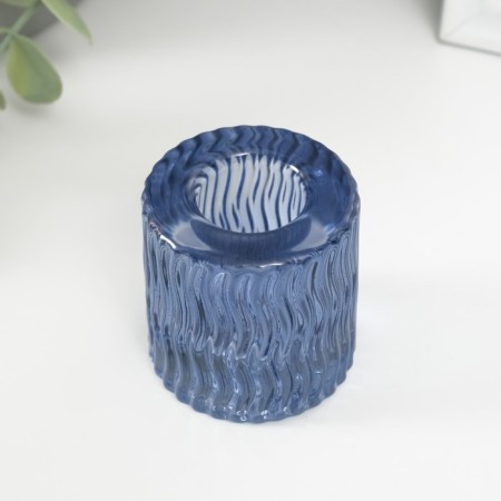 Glass of Glass for 1 candle "Cylinder. Wave" Blue D = 2 cm 4.8x4.8x5 cm-2