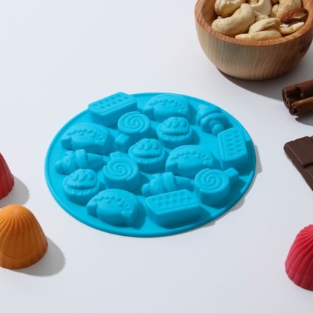 Form for marmalade Dolyana "Sweets", silicone, d = 12 cm, 16 cells, color mix-3