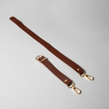 Genuine leather bag, adjustable, with carbines, 60 ± 2 cm × 2.5 cm, brown color/gold-3