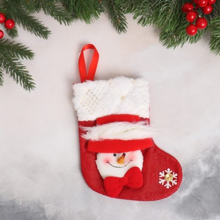 Soft suspension "Nosok - a snowman with a fluff" 13x17 cm, white -red-1