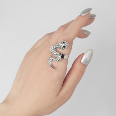 The ring "snake" curved, black and white color in silver, dimensionless-1