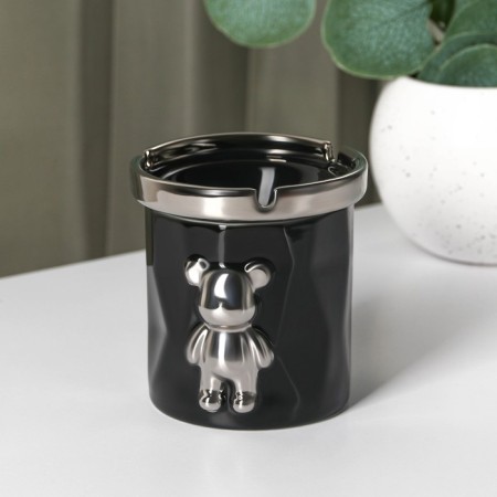 Ceramic ashtray "Stylish Bear", 9.7 × 10.3 cm, black color