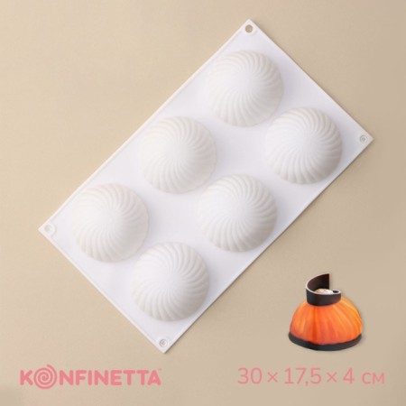 Form for mousse desserts and baking konfinetta "dome", silicone, 30 × 17.5 × 4 cm, 6 cells (d = 7.5 cm), white color