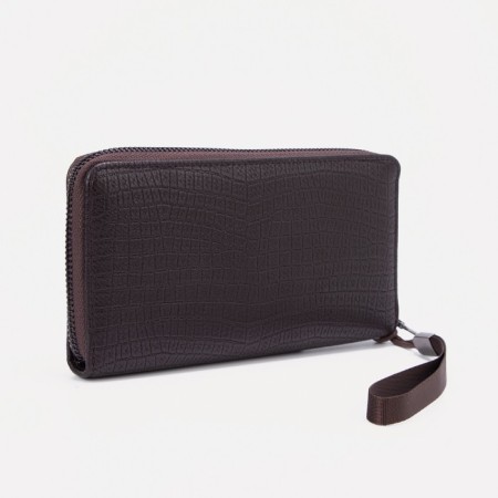 Male purse with lightning, department for bills, for cards, for coins, brown color-1