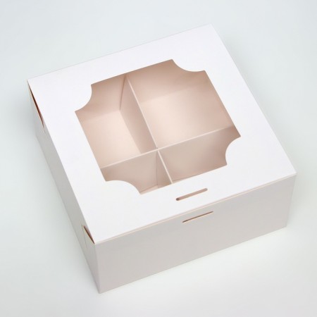 Box for 4 cakes, white, 16 x 16 x 8-1