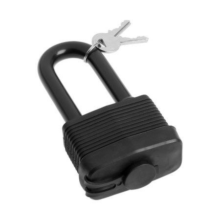 Castle with a hinged lockland, 65 mm, moisture -proof, long puff, 2 keys, black color black
