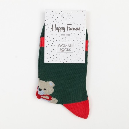 Women's socks "New Year's bear", green color, size 23-25-4