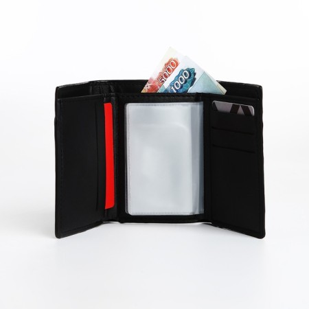 Male purse for magnet, department for bills, for maps, for coins, black color-5