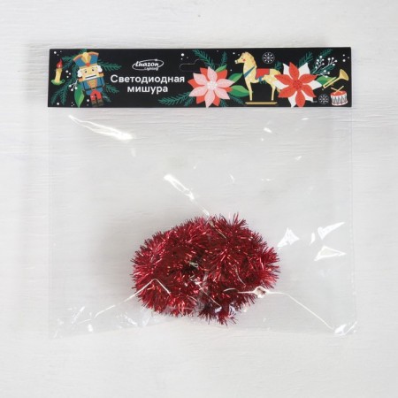 Girland "Mishura" 1 m Rosa, IP20, red thread, 22 LED, 8 layers, d = 3 cm, white glow, CR2032X2-3