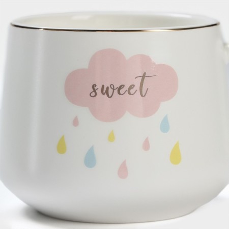 Coffee steam ceramic “cloud”, 3 objects: mug, saucer 21 × 15 cm, spoon h = 13 cm, white color-4
