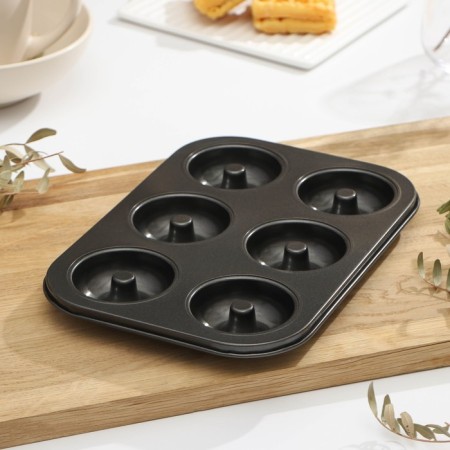 Baking uniform “Donuts”, 26.5 × 17 cm, 6 cells, anti -stick coating, black color-9