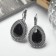 Earrings with rhinestones "drop" elegance, black color in black silver