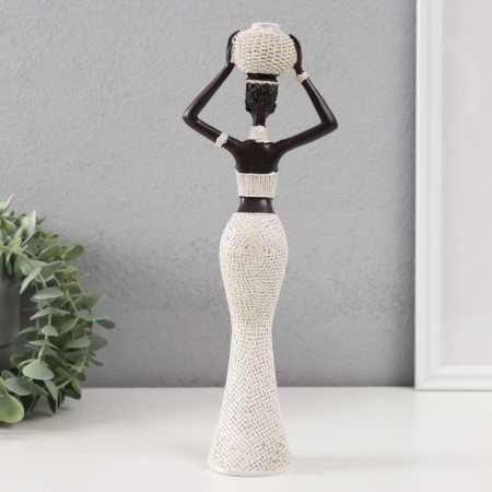 Polystone souvenir "African with a wicker round jug" white 10x6x28 cm-2