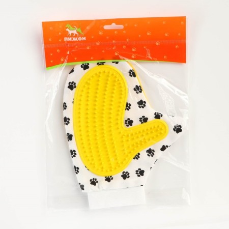 Mittens-Brush for wool 25 x 13 cm, yellow-4