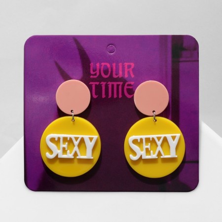 Acryl Earrings Sexy, yellow-white color in silver-1