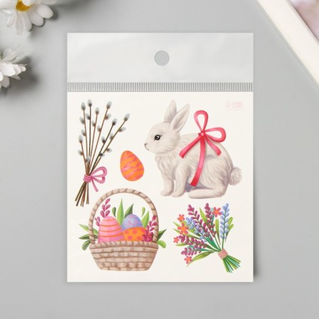 Tattoo on the body color "Rabbit and Easter basket" 10x10 cm-3