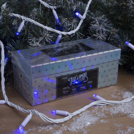 Garland "thread" 10 m, IP65, UMS, white thread, 100 led, glow blue, 220 V-2