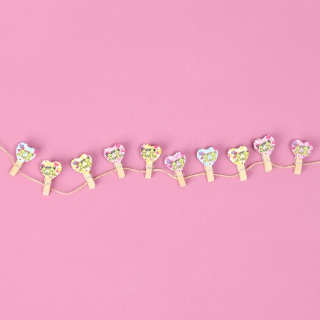 Decorative clothespins with a rope for the suspension "Hearts" set 10 pcs., 2.5 × 12.5 × 13.5 cm