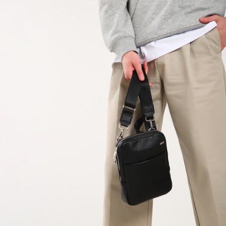 Male bag over the shoulder, Textura, artificial leather, black color-9