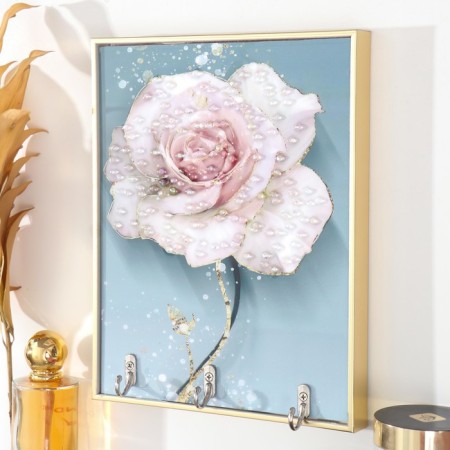 Klyuchnitsa Plastic, MDF 3 hooks "delicate rose" rhinestones, gold 18.5x1.8x23.5 cm-1