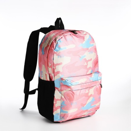 Youth backpack from textiles, 3 pockets, pink color-2