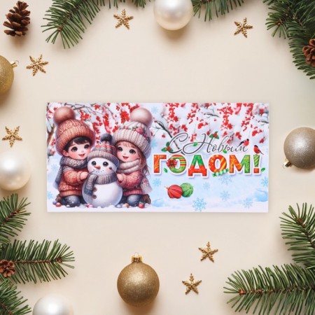 Money envelope "Happy New Year!" Snowman, 8.3 x 16.5 cm-1