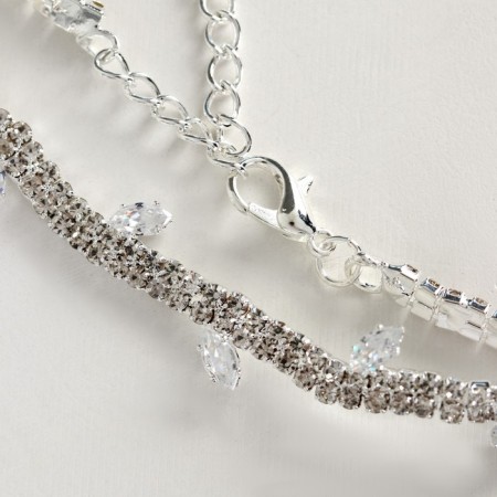 Bracelet with the rhinestones "Amelia" petals on a thick thread, white color in silver, 23 cm-2