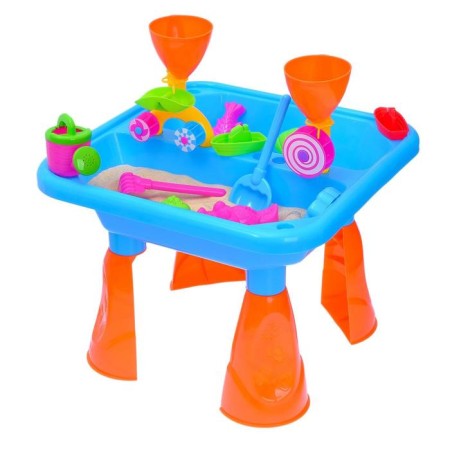 A gaming table with a sand set, 2 in 1, 18 items, height 35.5 cm